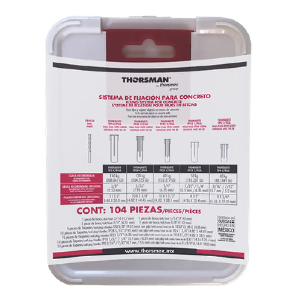 Kit de Fijación en Concreto / Doble Expansión 4 Direcciones / 104 Piezas / Guía Incluida / Anti-Giro
