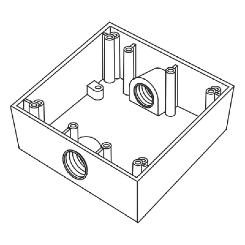 Caja Cuadra a Prueba de Intemperie / 3/4" (19 mm) / 2 Salidas NPT / Volumen 492 cm³ / IK09 / Aluminio Diecast