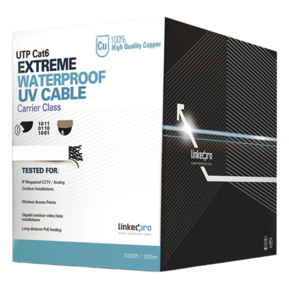 Bobina de Cable UTP Cat6 para Exterior / 305 Metros (1000 Pies) / 23 AWG Cobre Sólido / Certificado UL / Sin Blindaje / 1 Gbps / PoE Extendido