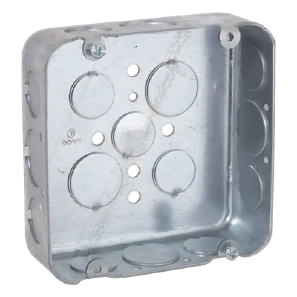 Caja Cuadrada Troquelada / Acero / 4 11/16 x 4 11/16 in / Profundidad 1.5 in (38.1 mm) / 17 Entradas Conduit / UL Listed