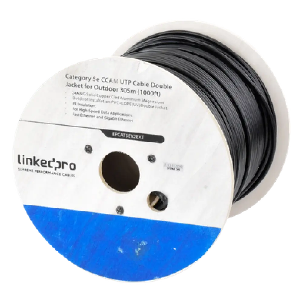 Bobina de Cable UTP / Cat5e / 305 m (1000 ft) / CCA 24 AWG / Doble Forro Intemperie / 100 MHz