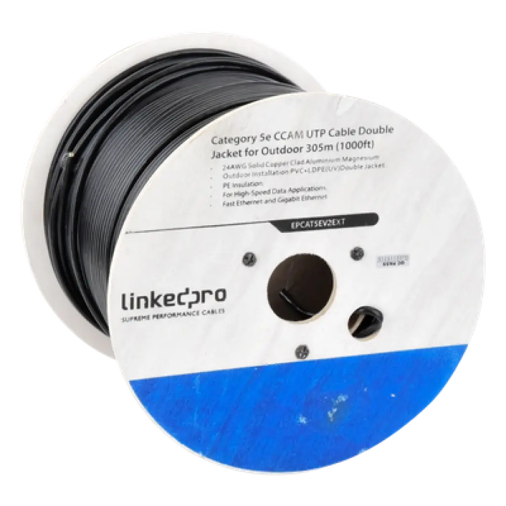 Bobina de Cable UTP / Cat5e / 305 m (1000 ft) / CCA 24 AWG / Doble Forro Intemperie / 100 MHz