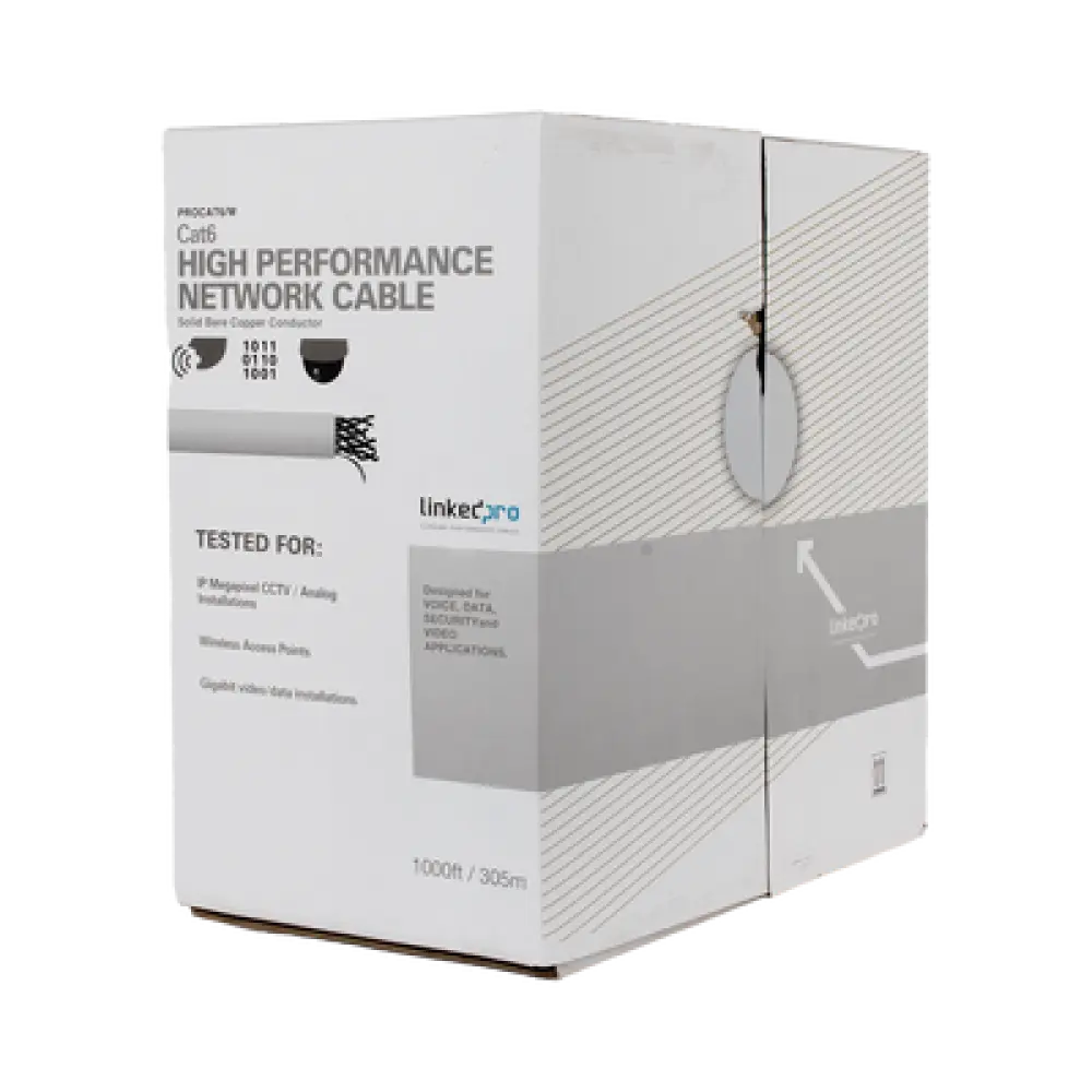 Bobina de Cable UTP / Cat6 / 305 m (1000 pies) / 23 AWG / CCA / 250 MHz / CMX / Blanco
