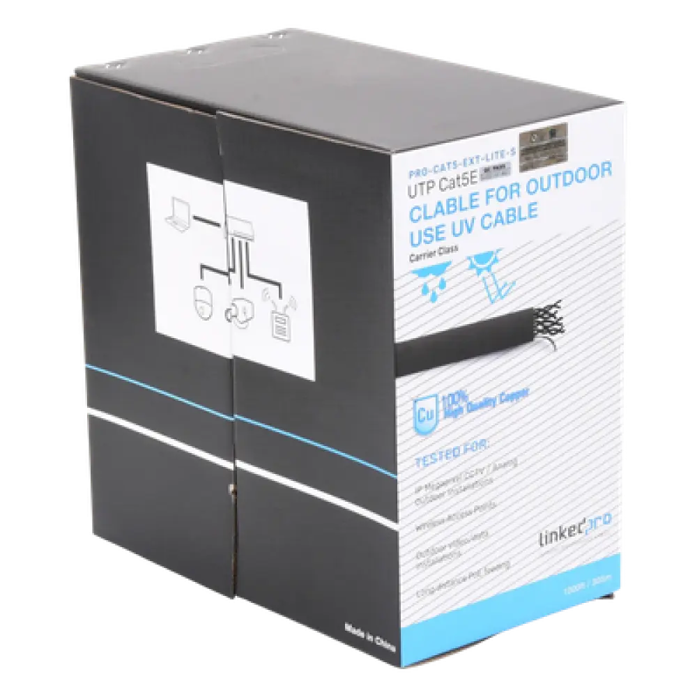 Bobina de Cable / Cat5e / UTP / 24 AWG / 305 m (1000 ft) / Exterior CMX / UV / Negro