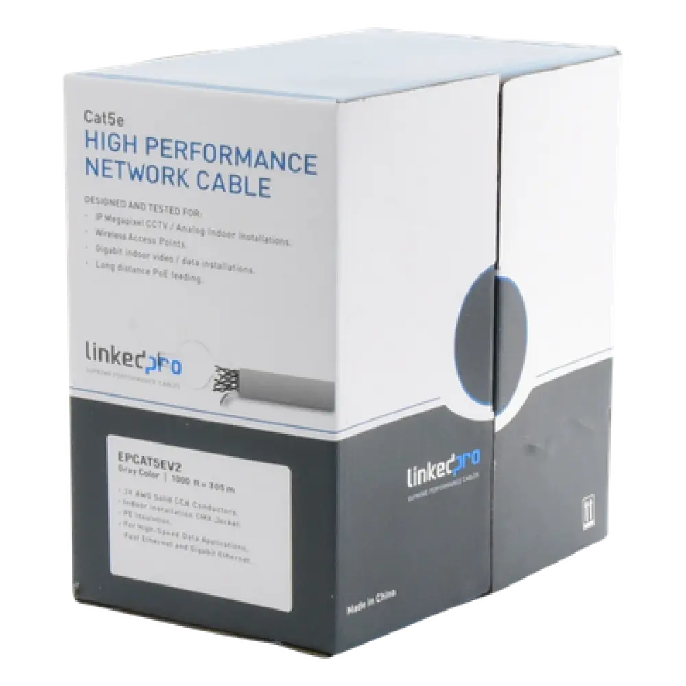 Bobina de Cable / Cat5e / 305 m (1000 pies) / CCA / UTP / 24 AWG / 100 MHz / Interior