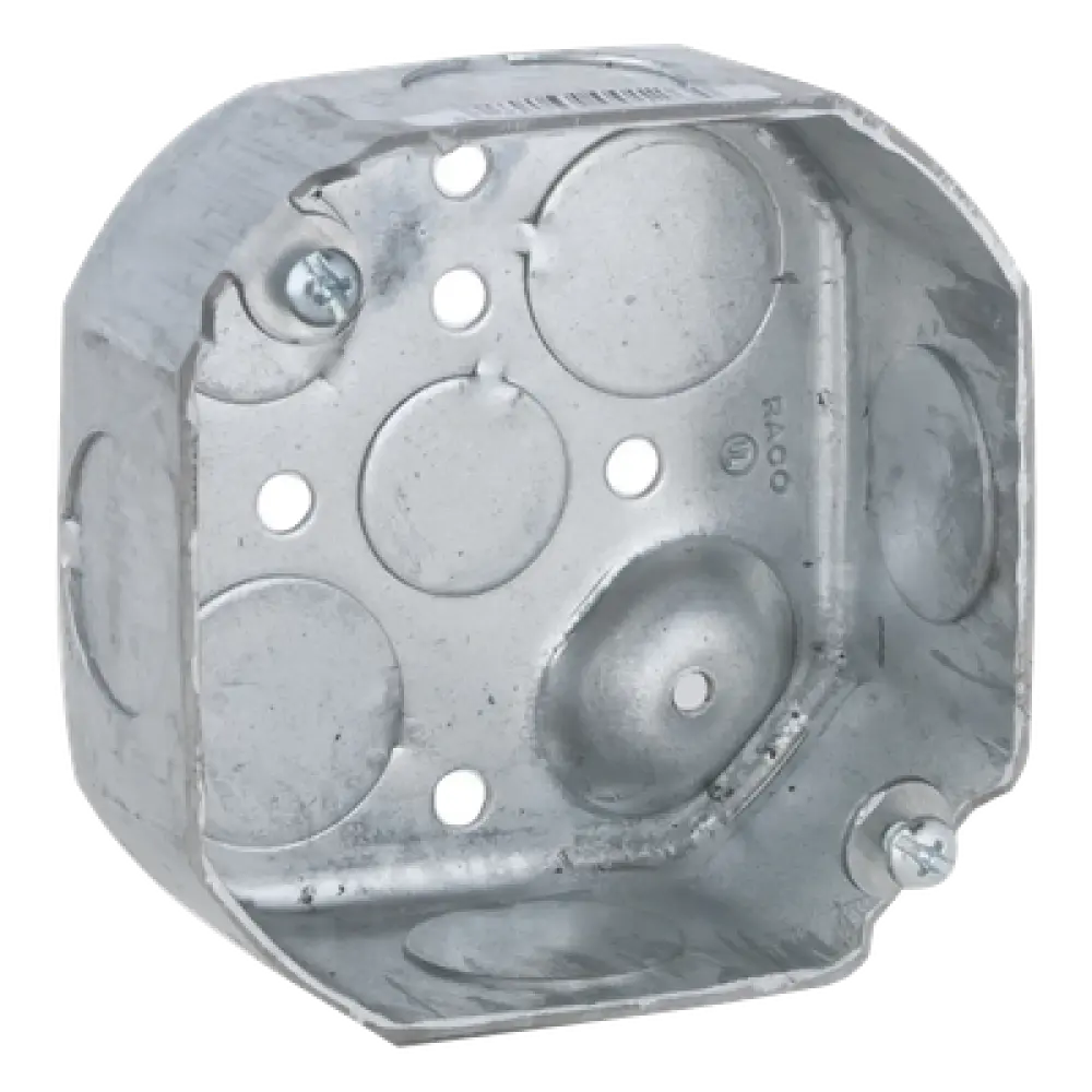 Caja Octagonal de Montaje / 4 Pulgadas / 8 Entradas Combinadas 1/2" y 3/4" / Profundidad 1 1/2" / Acero Galvanizado