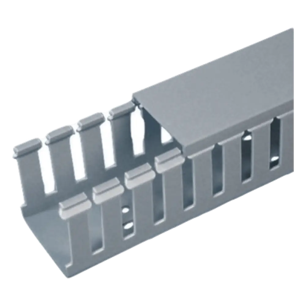 Canaleta Ranurada de PVC con Tapa / Tipo F / 1.75" Ancho x 4.1" Alto x 6.56' Largo / UL94 V-0 / Gris