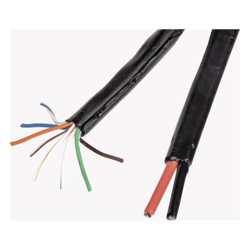 Bobina de Cable Siamés Cat5e CCA + 2 Cables Gruesos (16 AWG) / 305 m (1000 ft) / Exterior / Industrial para Climas Extremos
