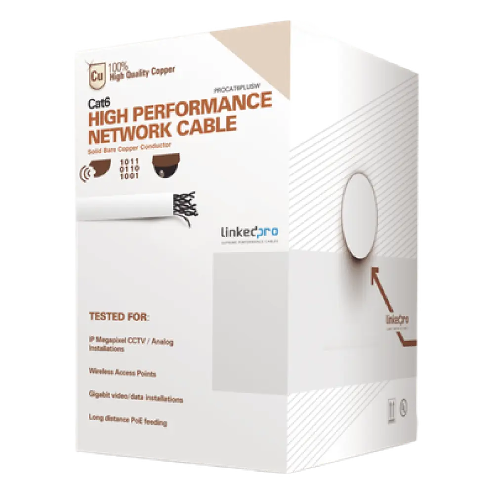 Bobina de Cable Cat6 / 305 m (1000 pies) / 23 AWG / 250 MHz / Cobre / Super Flexible / UL / Blanco
