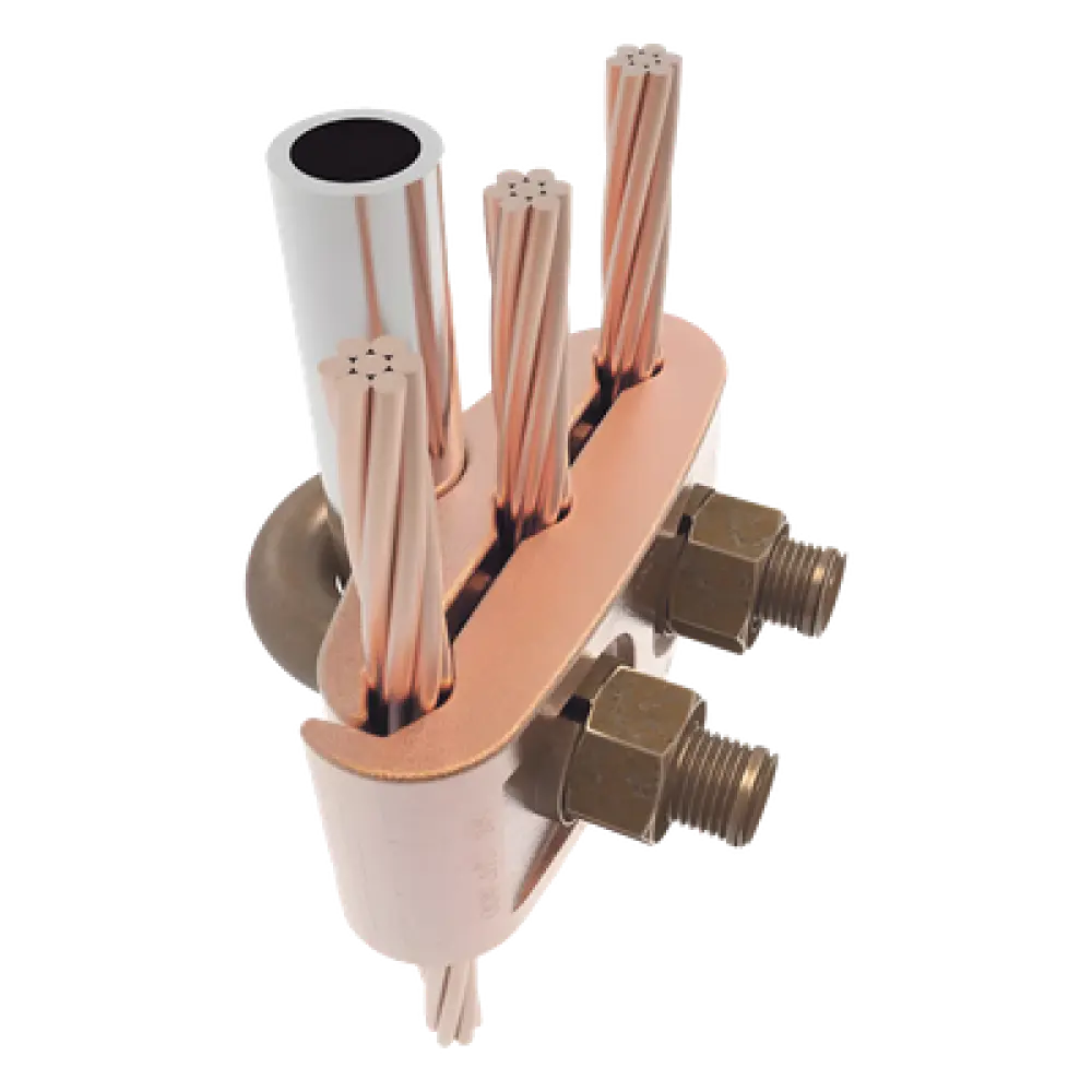 Conector Mecánico / 3 Cables Cobre 2/0 AWG - 250 KCMIL / Varilla 5/8" - 3/4" / Torque 480 lbf·in / UL467