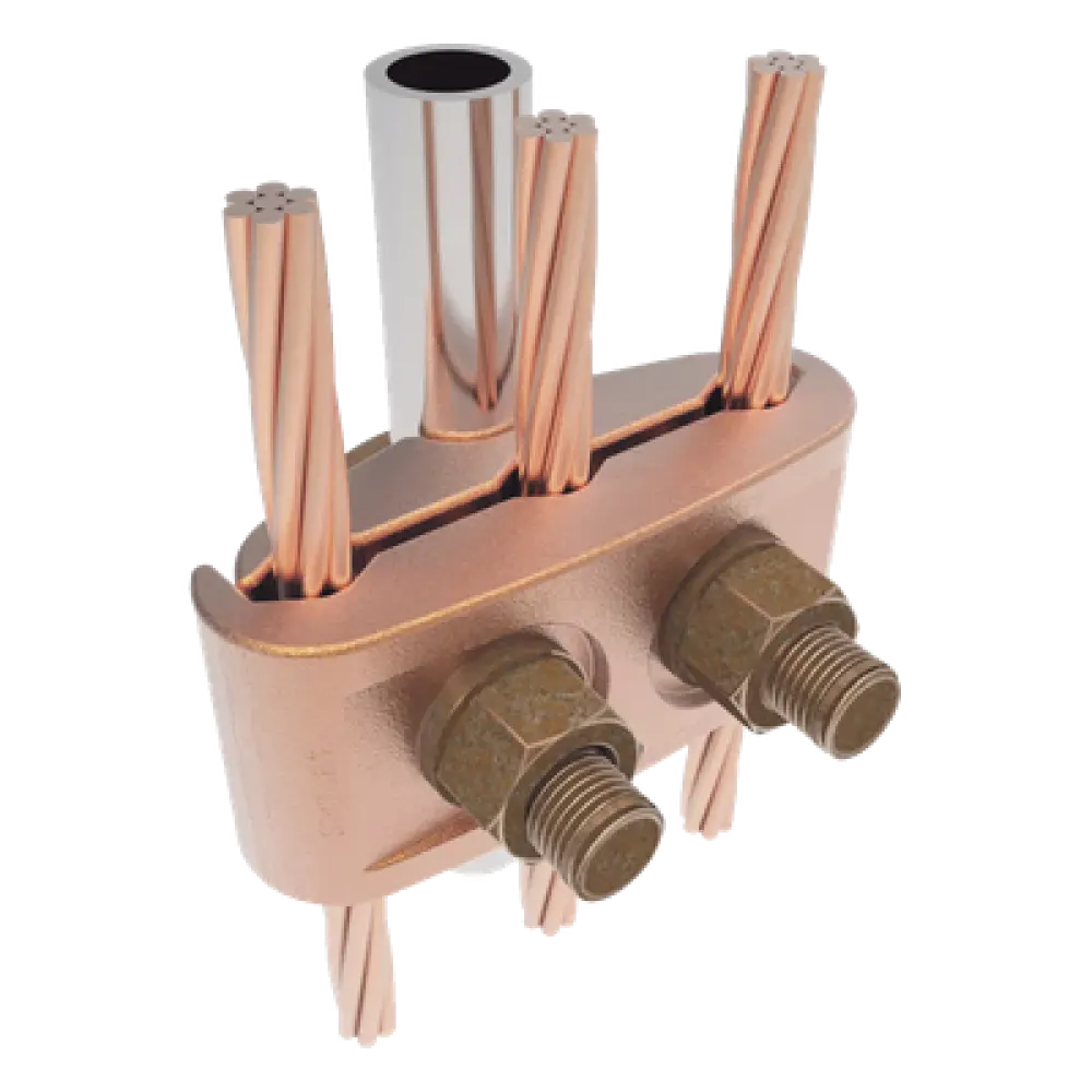Conector Mecánico / 3 Cables Cobre 2/0 AWG - 250 KCMIL / Varilla 5/8" - 3/4" / Torque 480 lbf·in / UL467