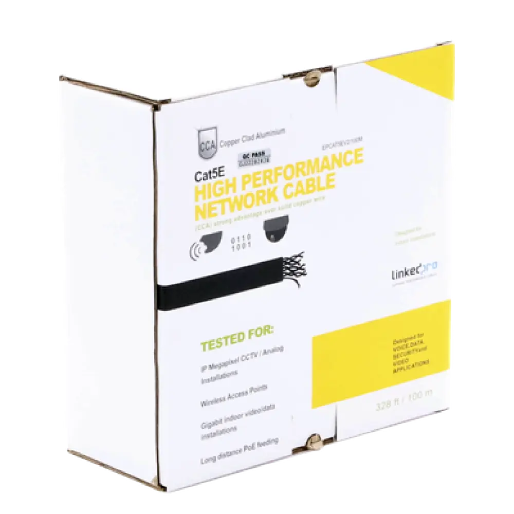 Bobina de Cable / Cat5e / 100 m (328 pies) / CCA / Calibre 24 / UTP / 100 MHz / Interior