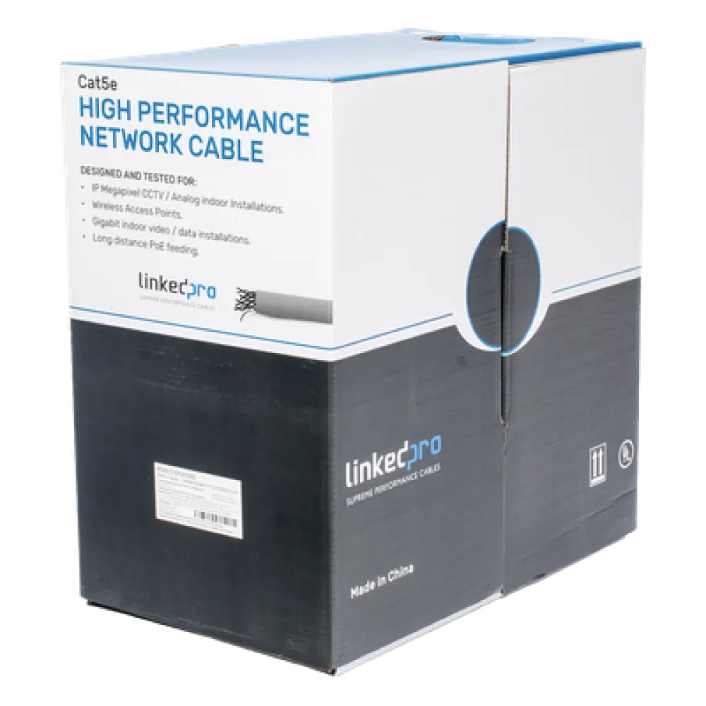 Bobina de Cable Cat5e / 305 m (1000 pies) / 24 AWG UTP / CCA / 100 MHz / Gris / Interior