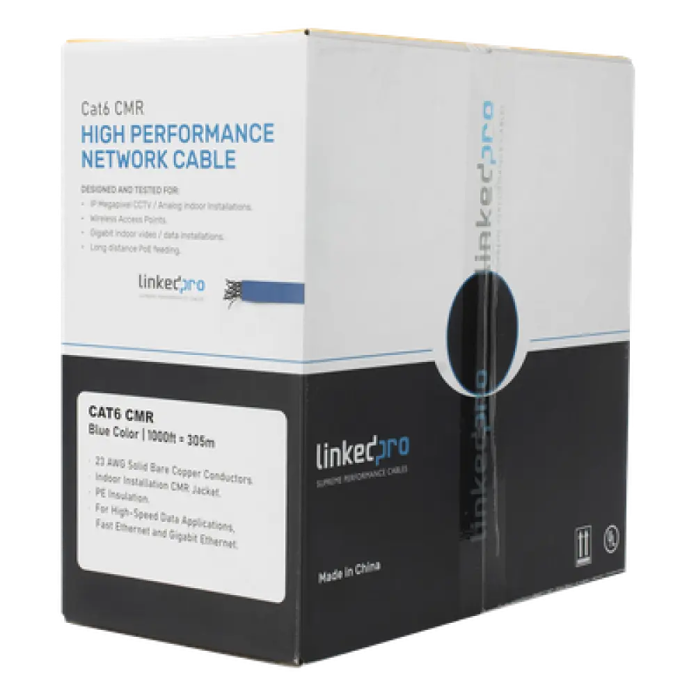Bobina de Cable / Cat6+ / 305 m (1000 ft) / CMR / Calibre 23 / 250 MHz / UL ETL / Super Flexible / Azul / Interior