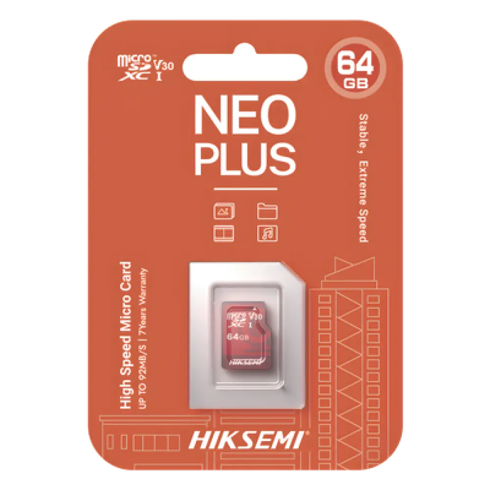 Tarjeta MicroSD / 64 GB / Lectura 95 MB/s / Escritura 40 MB/s / Clase 10 U3 / Grabación 4K / Videovigilancia 24/7