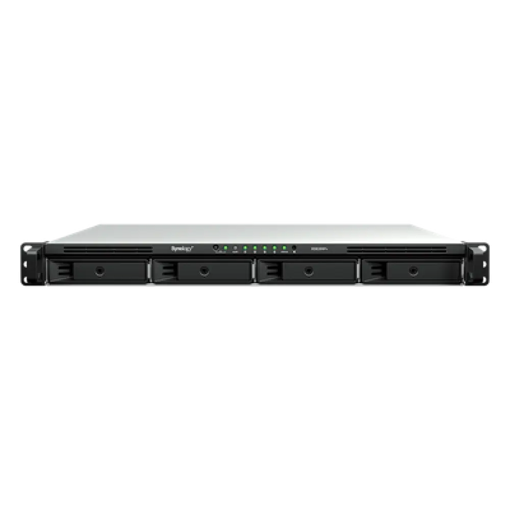 Servidor NAS Rackmount / 4 Bahías Hot-Swappable / 1U / 2000/1300 MB/s Lectura/Escritura / 4 Puertos 1GbE RJ45 / PCIe 3.0 x8 / Dual Power Supply Redundante / DSM / Almacenamiento Empresarial