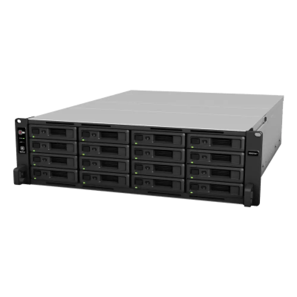 Servidor NAS Rack / 16 Bahías / Intel Xeon D-1541 8 Núcleos / 16 GB DDR4 ECC Ampliable a 64 GB / 403,000 IOPS / 6,200 MB/s Lectura / RAID F1 / Doble Fuente Redundante