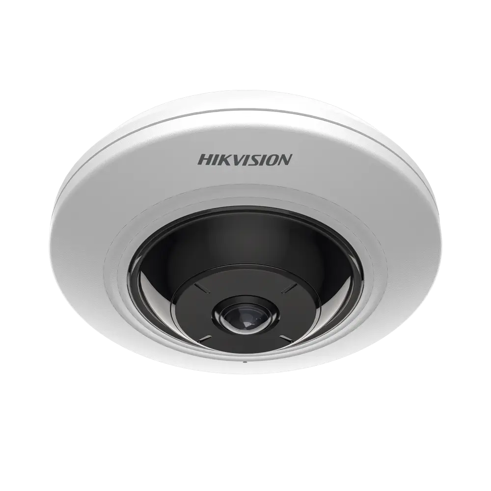 Mini Fisheye IP 5 Megapixel / Panorámica 180° - 360° / 8 mts IR / Interior / PoE / HEOP / ACUSENSE / Detección Facial / Microfono Integrado