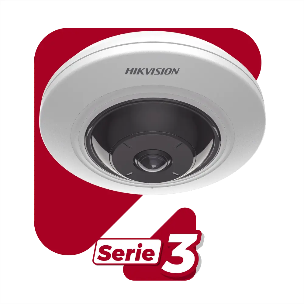 Mini Fisheye IP 5 Megapixel / Panorámica 180° - 360° / 8 mts IR / Interior / PoE / HEOP / ACUSENSE / Detección Facial / Microfono Integrado