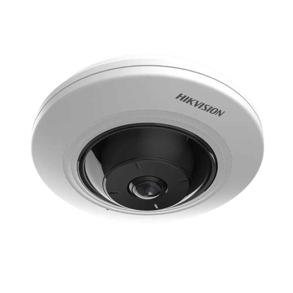 Mini Fisheye IP 5 Megapixel / Panorámica 180° - 360° / 8 mts IR / Interior / PoE / HEOP / ACUSENSE / Detección Facial / Microfono Integrado