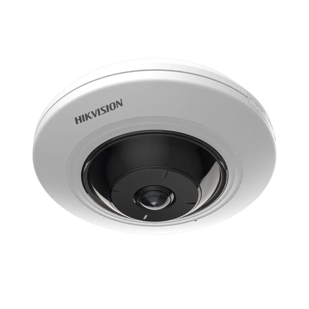 Mini Fisheye IP 5 Megapixel / Panorámica 180° - 360° / 8 mts IR / Interior / PoE / HEOP / ACUSENSE / Detección Facial / Microfono Integrado
