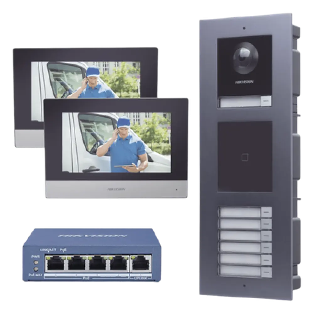 Kit Videoportero IP / 2 Megapixel / 7 Departamentos / 2 Puertas / IP65 / PoE / Empotrado