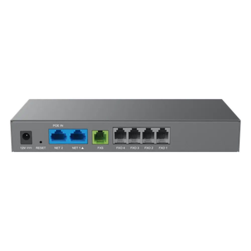 Gateway VoIP / 4 Puertos FXO / 1 Puerto FXS / 3 Perfiles SIP / PoE / NAT / Fax T.38 / Conferencia 3 Vías / Cifrado AES / Failover SIP