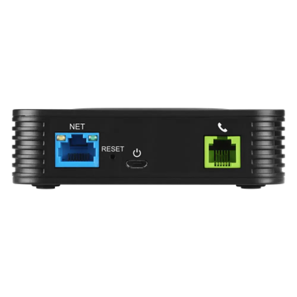 Adaptador de Teléfono Analógico / 1 Puerto FXS / 1 Perfil SIP / VoIP / TLS y SRTP / Fax T.38 / Conferencia 3 Vías