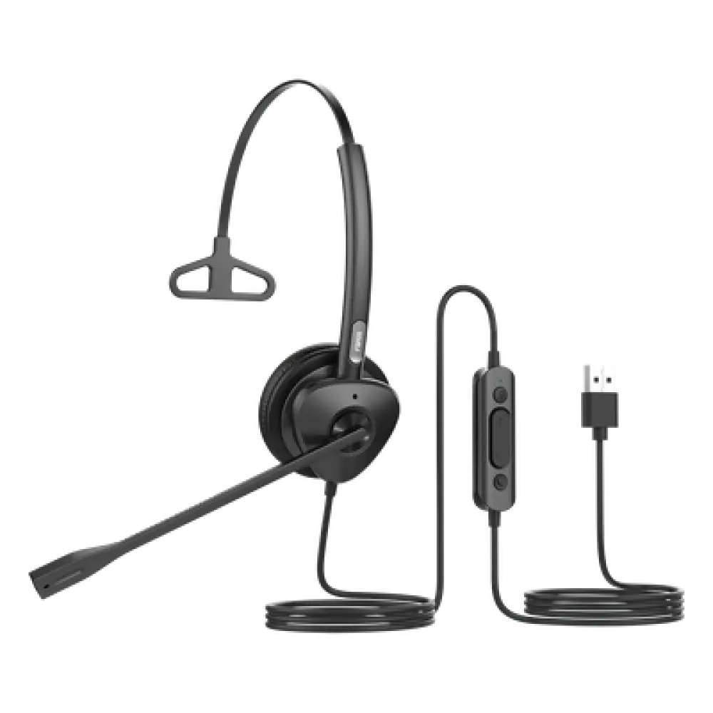 Diadema USB Monoaural / Cancelación de Ruido ENC / Audio HD / Micrófono Dual / Plug-and-Play