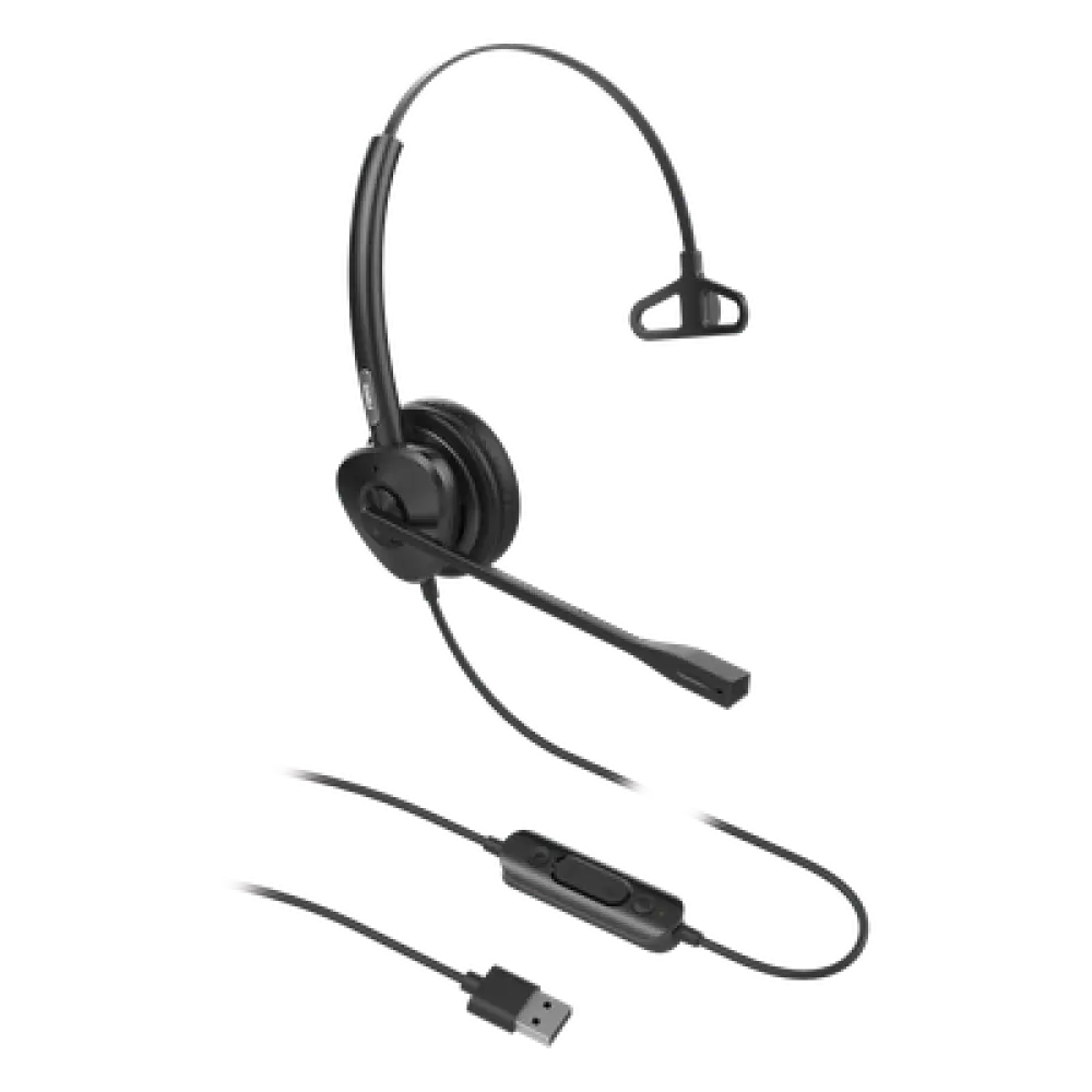 Diadema USB Monoaural / Cancelación de Ruido ENC / Audio HD / Micrófono Dual / Plug-and-Play