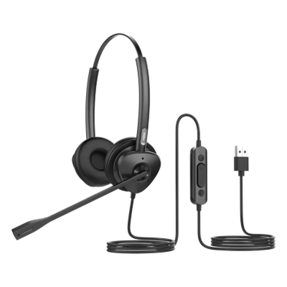 Diadema USB / Binaural / Cancelación de Ruido ENC / Audio HD / Micrófono Dual / Plug & Play