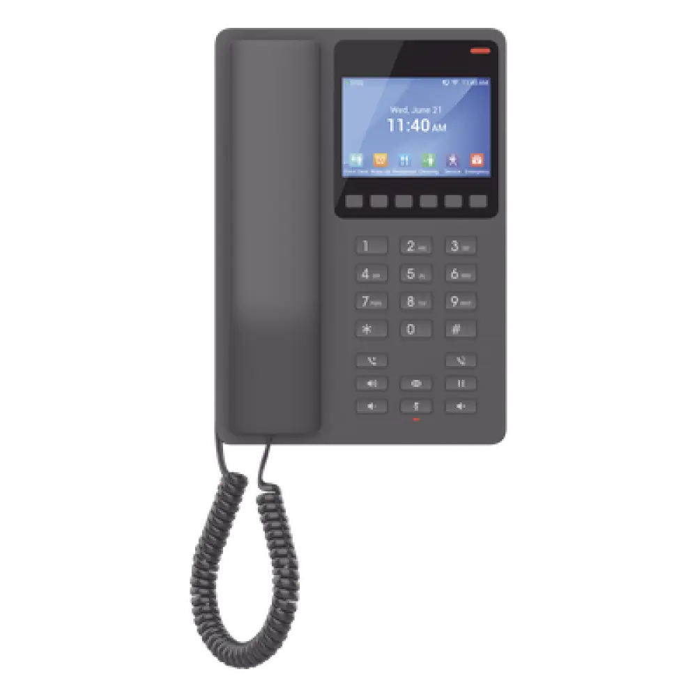 Teléfono IP Hotelero / Wi-Fi 6 Dual Band / 2 Líneas SIP / Pantalla LCD Color / 3 Vías Conferencia / USB-C Carga Rápida