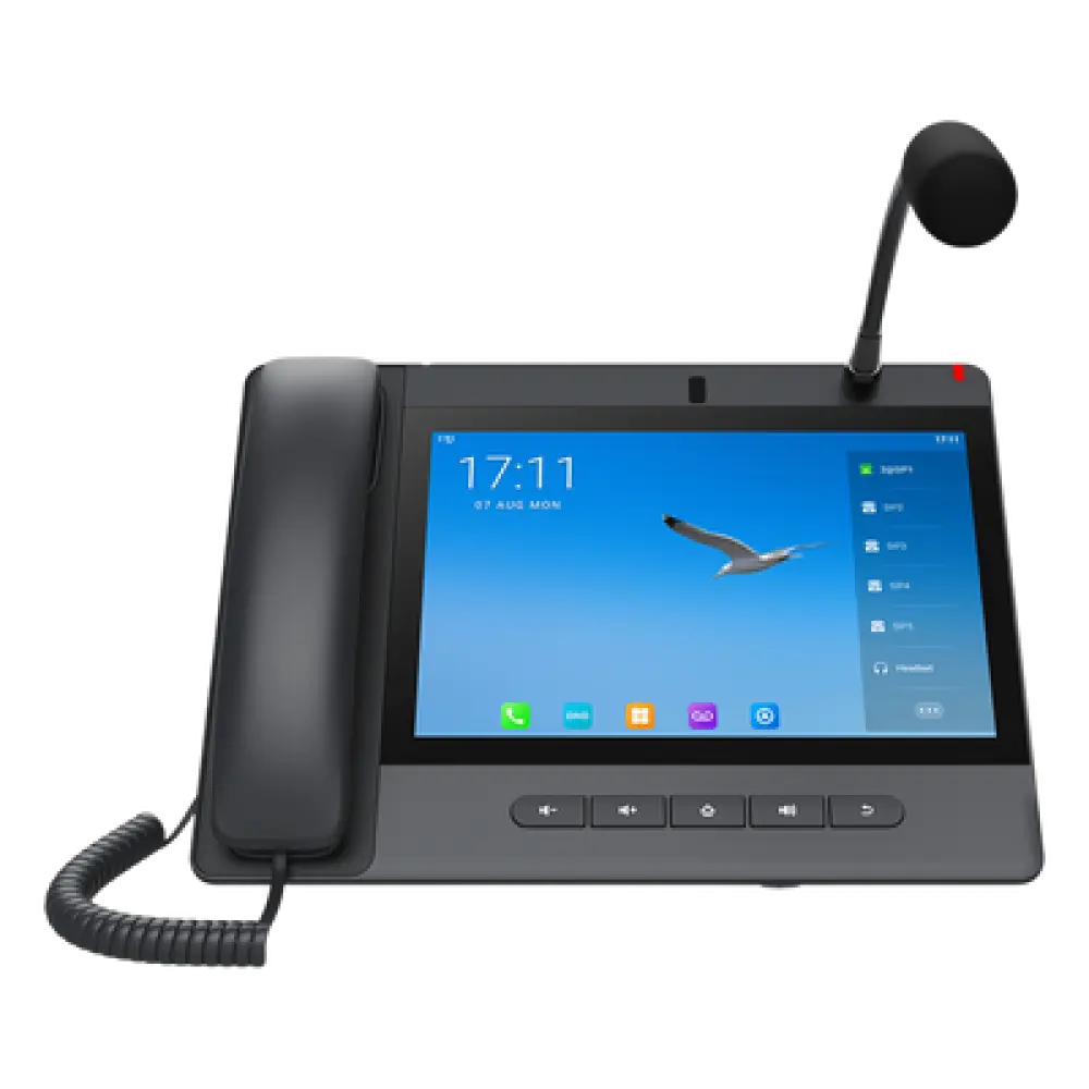 Teléfono IP Android / 20 Líneas SIP / Pantalla Táctil 10.1' / Wi-Fi Dual / Bluetooth / PoE / Puertos Gigabit / Video H.264