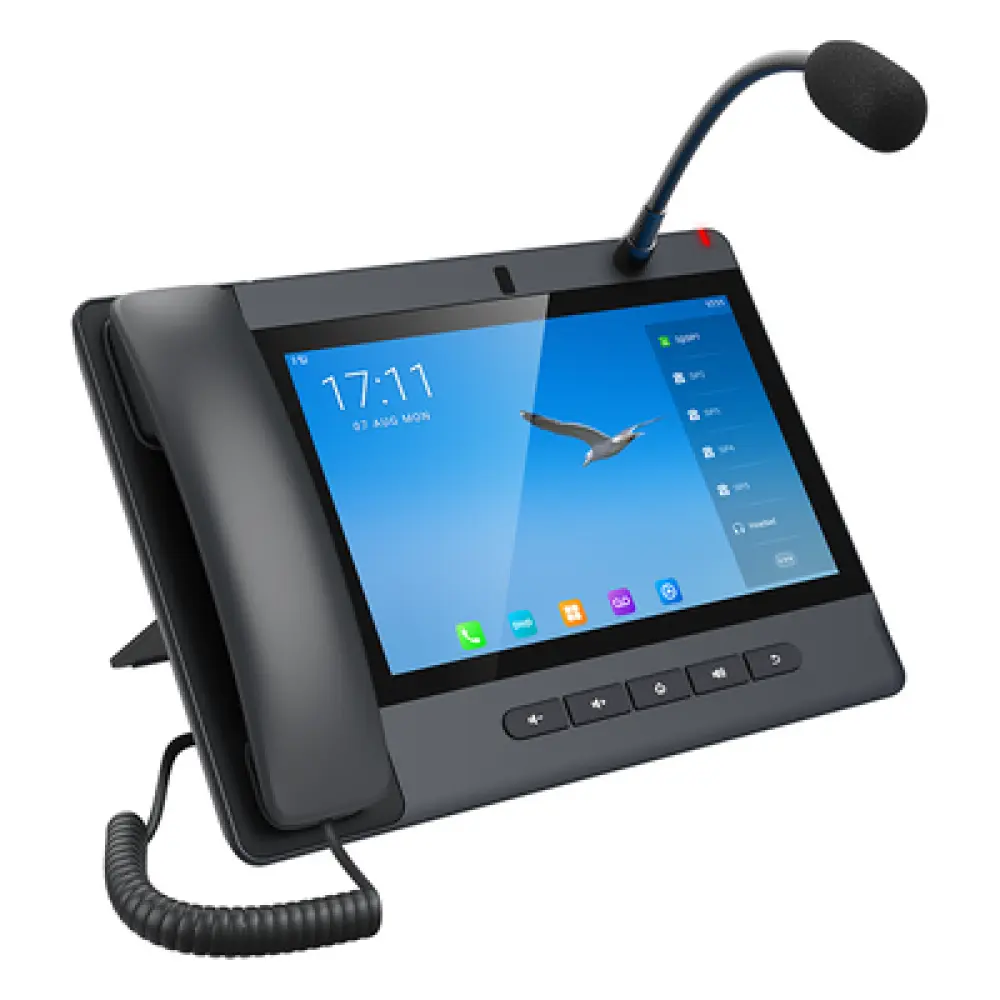 Teléfono IP Android / 20 Líneas SIP / Pantalla Táctil 10.1' / Wi-Fi Dual / Bluetooth / PoE / Puertos Gigabit / Video H.264
