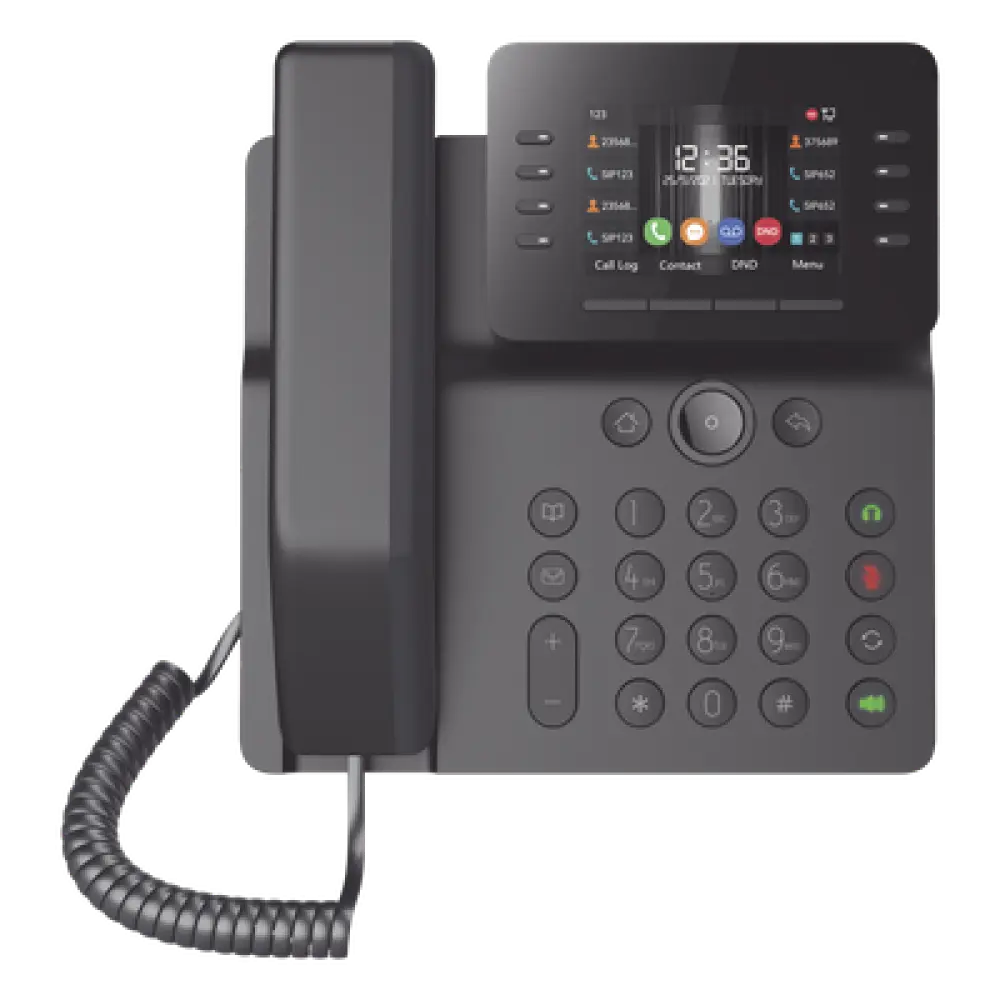 Teléfono IP Empresarial / 12 Líneas SIP / Pantalla Color 3.5" / Wi-Fi Dual Band / Bluetooth 5.0 / PoE Gigabit / Conferencia 6 Vías