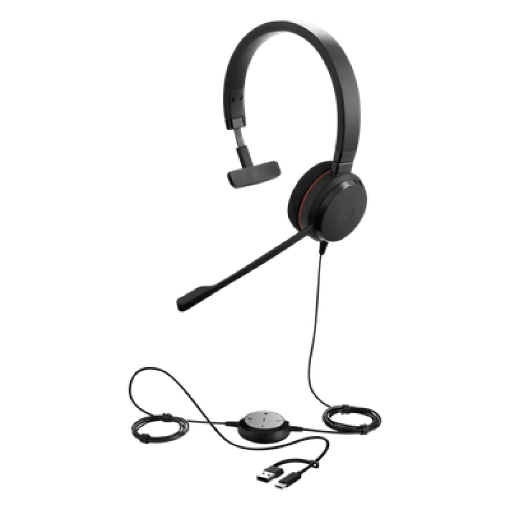 Headset Profesional Mono / Cancelación de Ruido Avanzada / USB-C/A Plug-and-Play / Certificación UC y Microsoft Teams / Altavoces 28 mm / Control Integrado de Llamadas