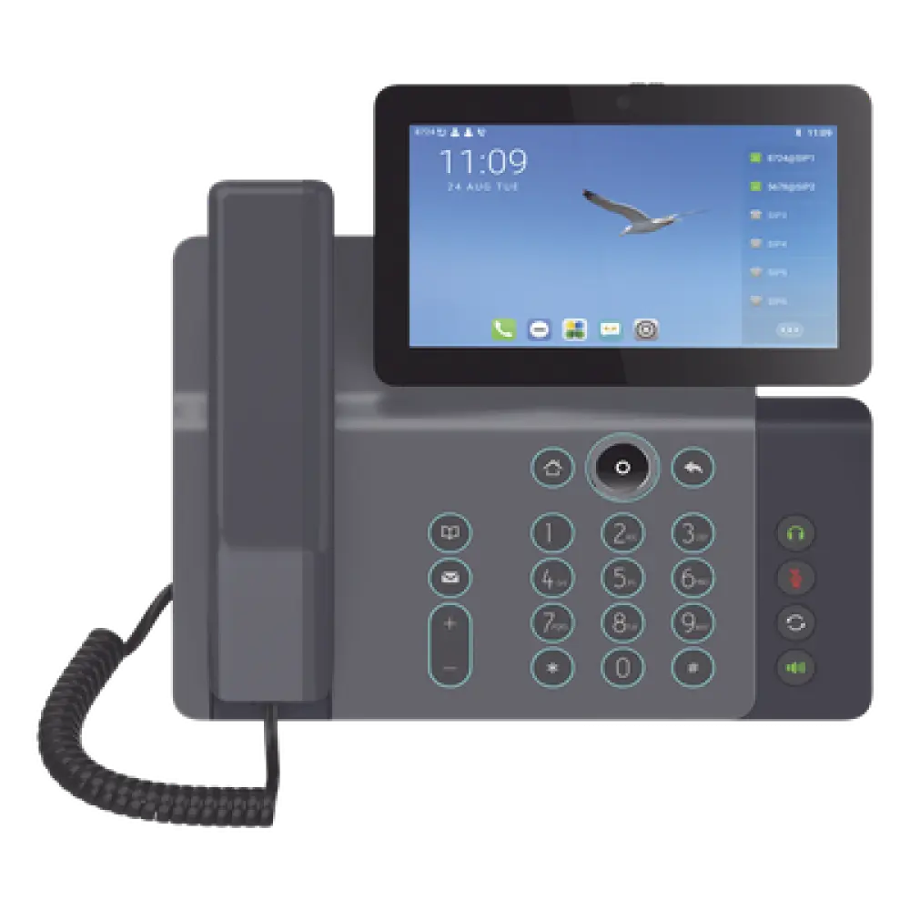 Videoteléfono IP / 20 Líneas SIP / Pantalla 7" Ajustable / Android 9.0 / Conferencia 10 Vías / Teclado Retroiluminado / PoE