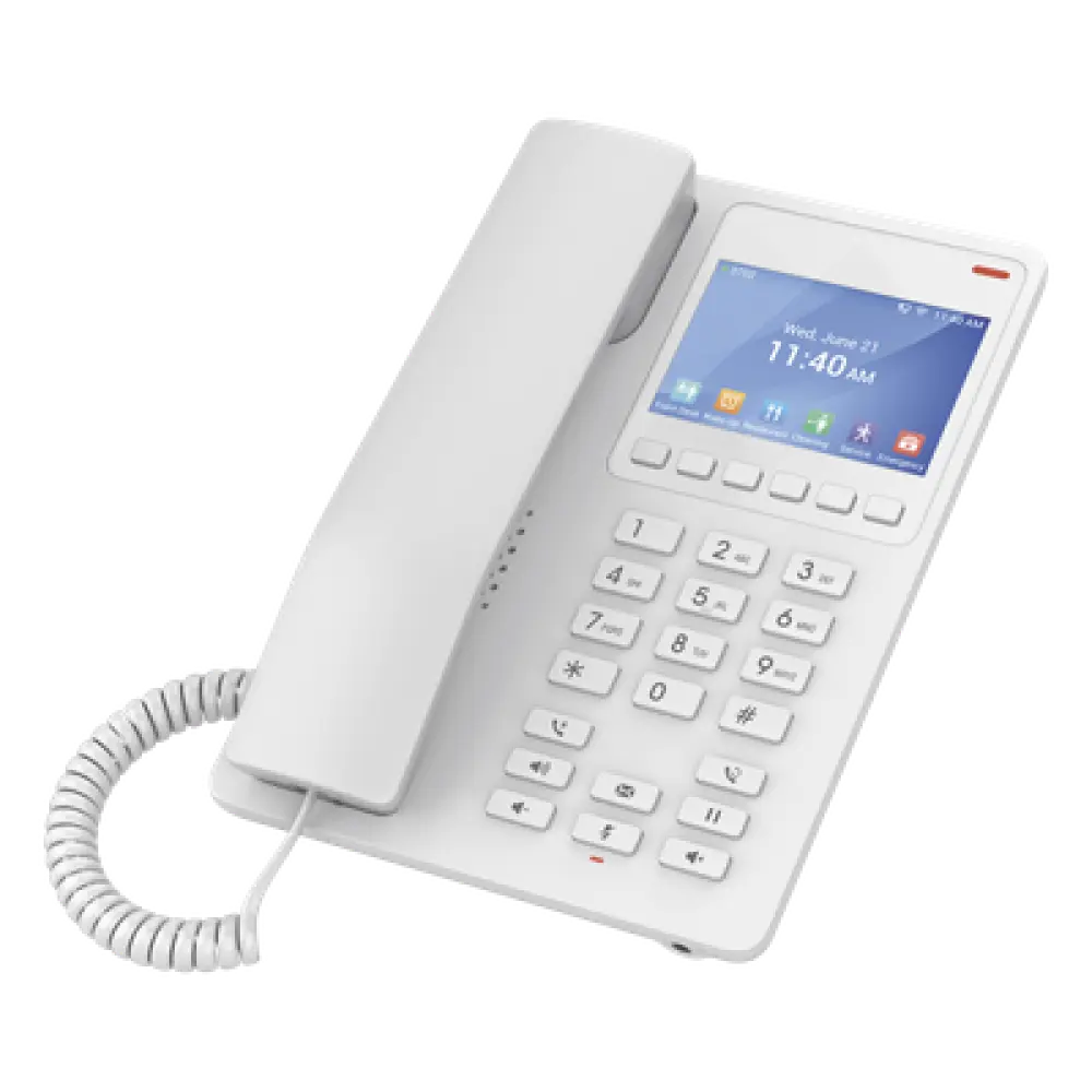 Teléfono IP Hotelero / Pantalla LCD Color / 2 Líneas SIP / Wi-Fi 6 / Códec Opus / 3 Vías Conferencia