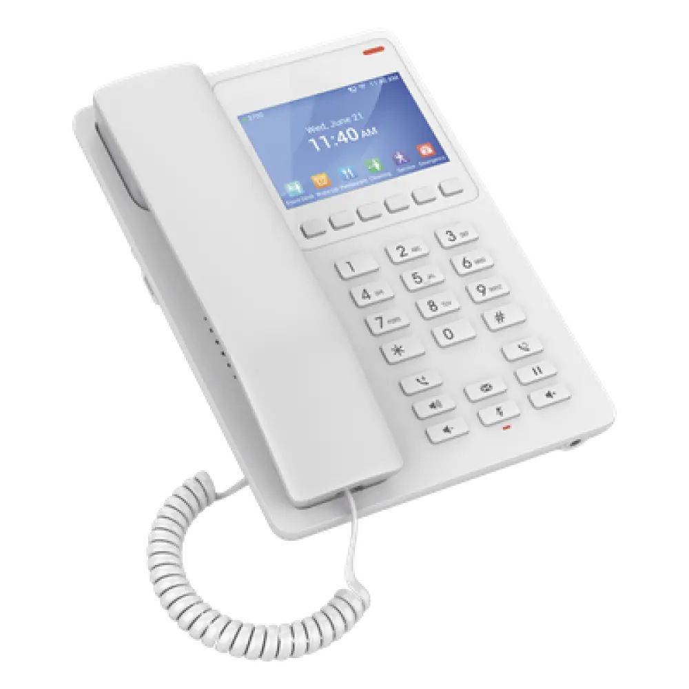 Teléfono IP Hotelero / Pantalla LCD Color / 2 Líneas SIP / Wi-Fi 6 / Códec Opus / 3 Vías Conferencia