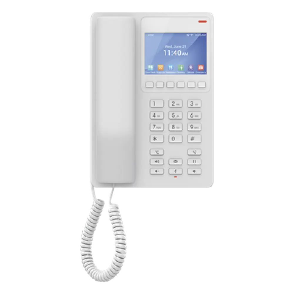 Teléfono IP Hotelero / Pantalla LCD Color / 2 Líneas SIP / Wi-Fi 6 / Códec Opus / 3 Vías Conferencia