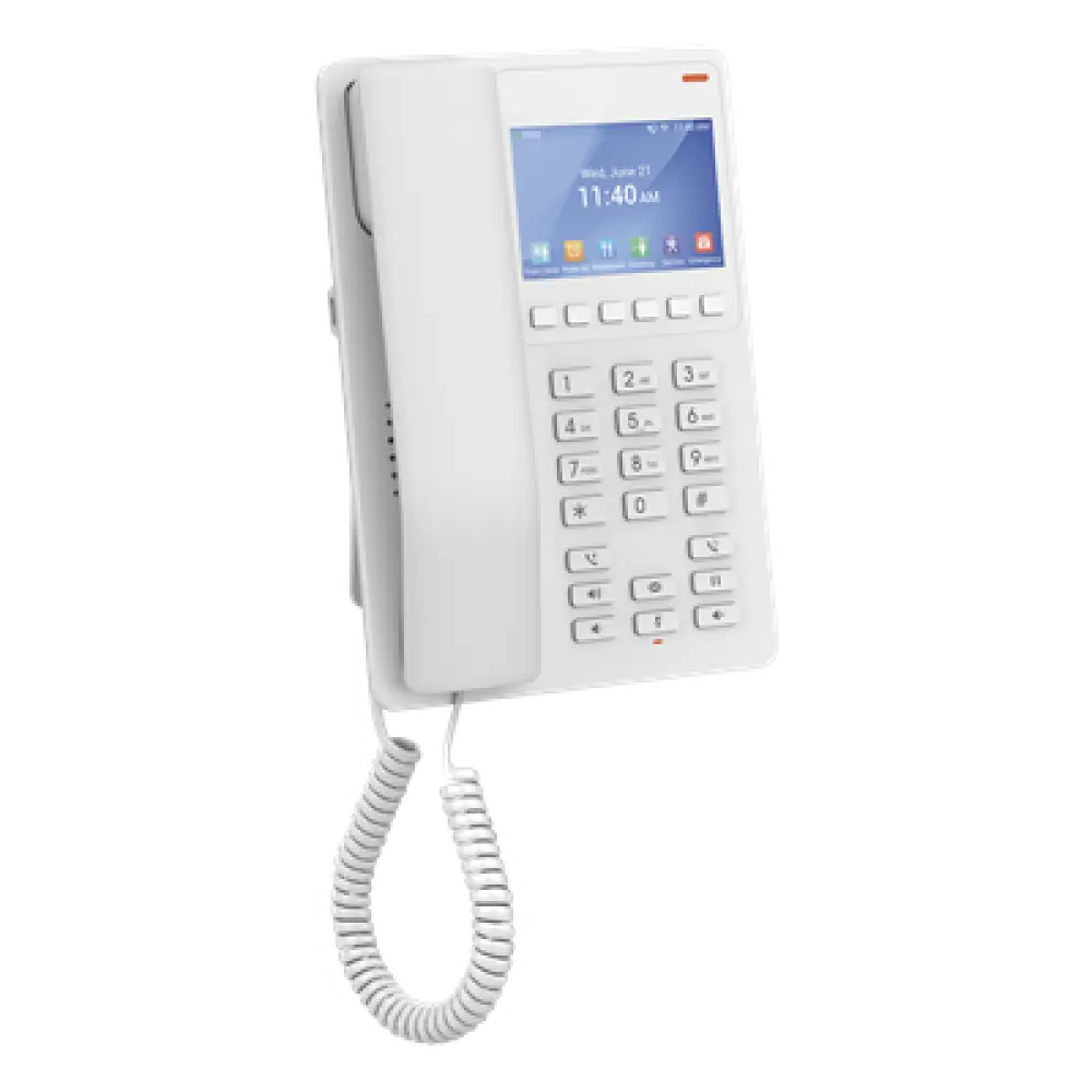 Teléfono IP Hotelero / Pantalla LCD Color / 2 Líneas SIP / Wi-Fi 6 / Códec Opus / 3 Vías Conferencia