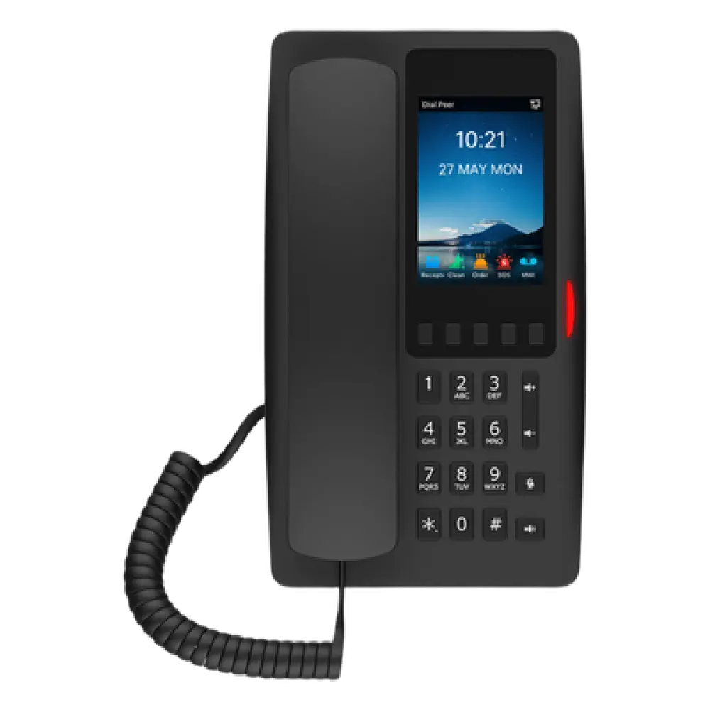 Teléfono IP Hotelero Wi-Fi 6 / Pantalla IPS 3.5" 320x480 / 2 Líneas SIP / 5 Teclas Programables / Puerto USB-A / PoE 802.3af / Audio HD / Diseño Negro