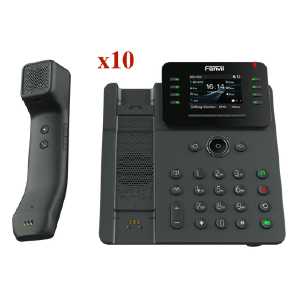 Kit Teléfono IP Empresarial / Pantalla Táctil IPS HD 2.8" / 12 Líneas SIP / Puertos Gigabit con Bypass / Auricular Bluetooth / Conferencia 6 Vías