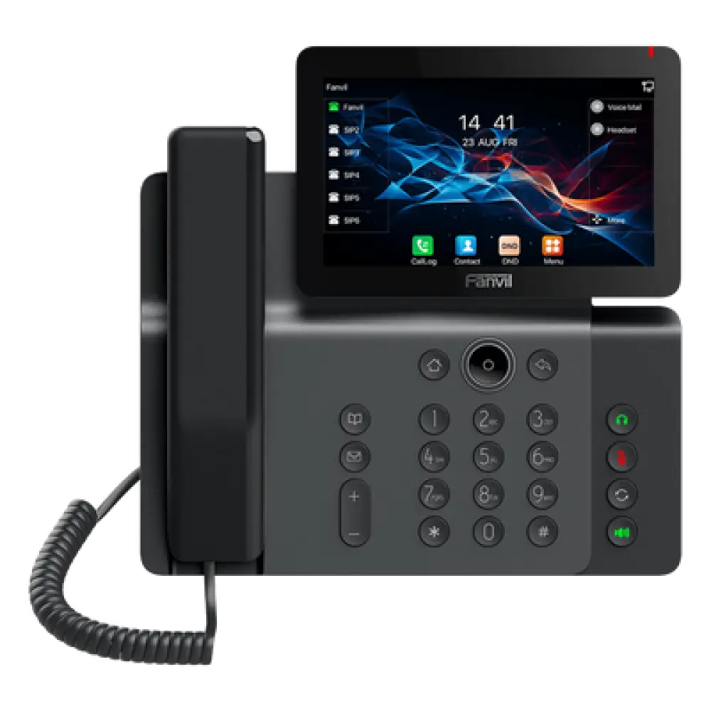 Teléfono IP Empresarial / Pantalla Táctil 7" / Wi-Fi 6 / Bluetooth 5.4 / 20 Líneas SIP / Cámara 1080p / PoE / Material Antibacterial