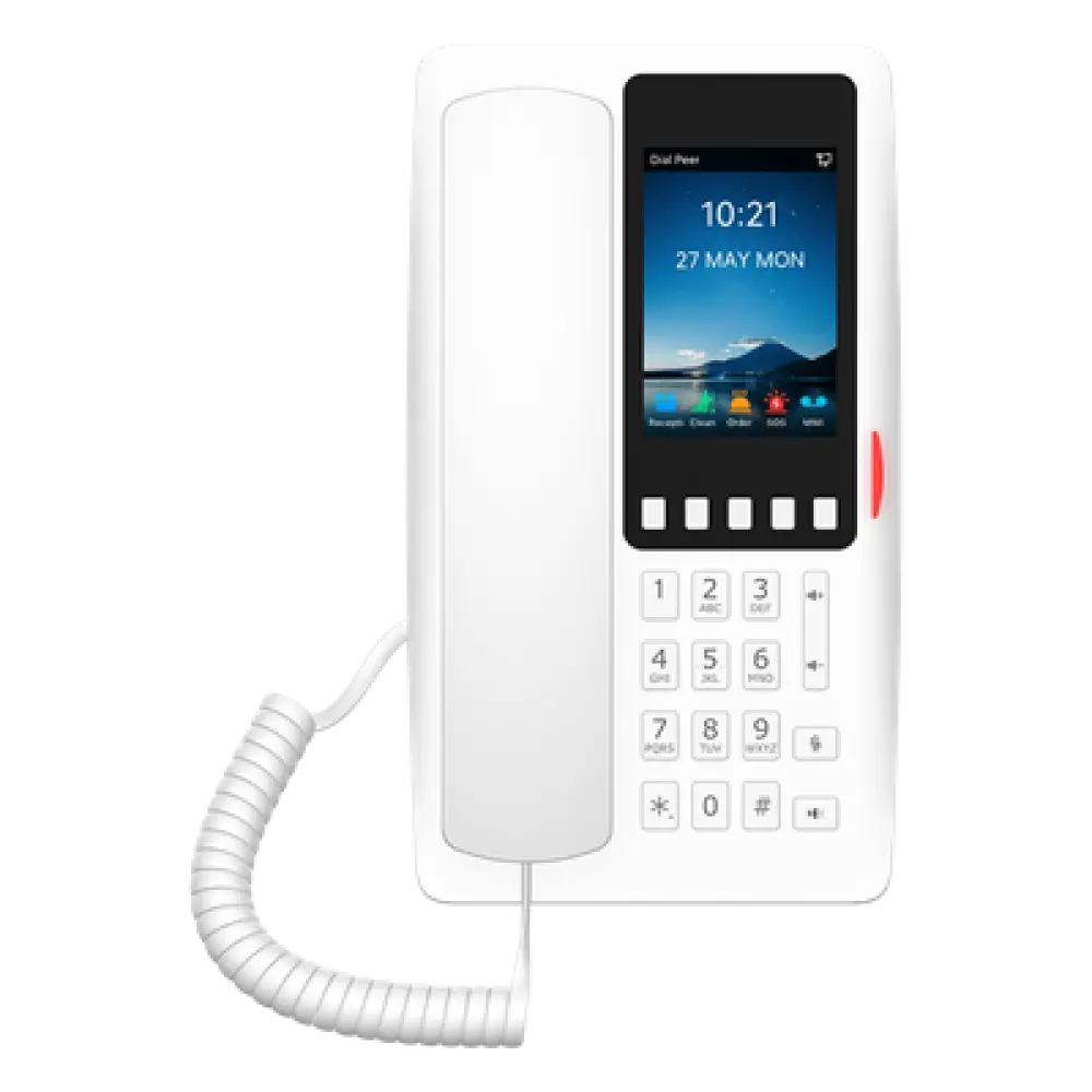 Teléfono IP Hotelero Wi-Fi 6 / Pantalla IPS 3.5" 320x480 / 2 Líneas SIP / 5 Teclas Programables / Puerto USB-A / PoE 802.3af / Audio HD / Diseño Blanco
