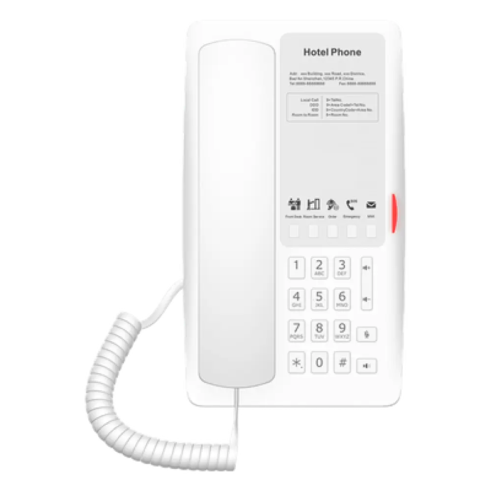 Teléfono IP Hotelero / Wi-Fi 6 Dual-Band / 2 Líneas SIP / 5 Teclas Programables / Puerto USB-A / PoE 802.3af / Audio HD