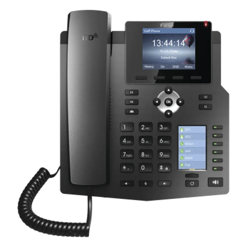 Teléfono IP empresarial para 4 líneas SIP con 2 pantallas LCD, 6 teclas BLF/DSS, conferencia de 3 vías, PoE