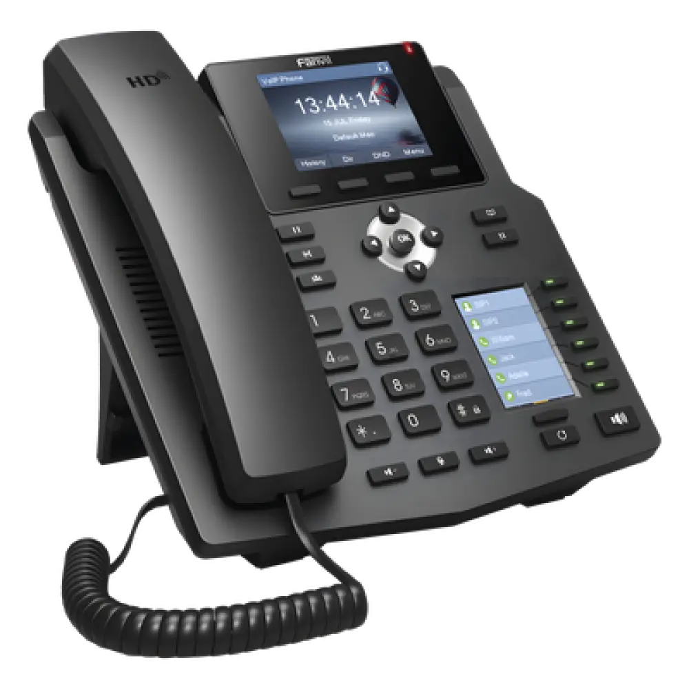 Teléfono IP empresarial para 4 líneas SIP con 2 pantallas LCD, 6 teclas BLF/DSS, conferencia de 3 vías, PoE