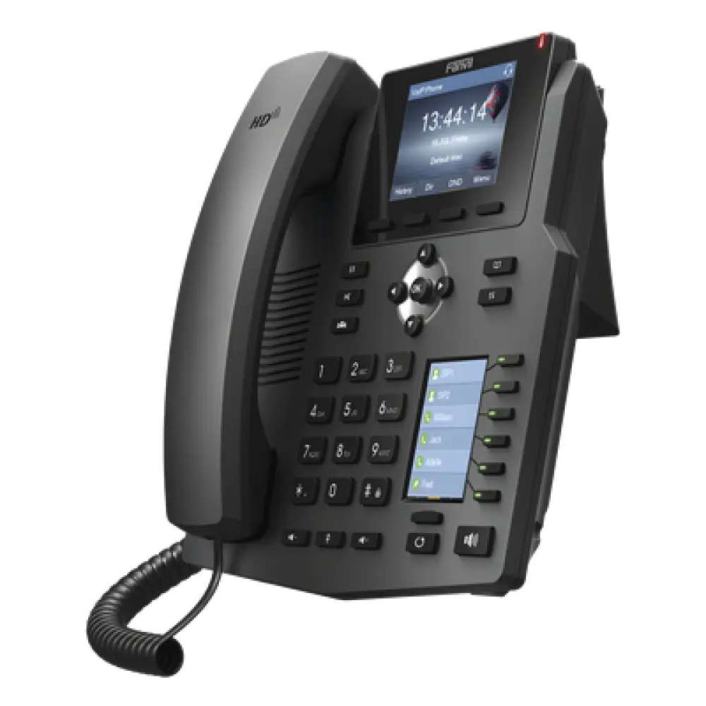 Teléfono IP empresarial para 4 líneas SIP con 2 pantallas LCD, 6 teclas BLF/DSS, conferencia de 3 vías, PoE