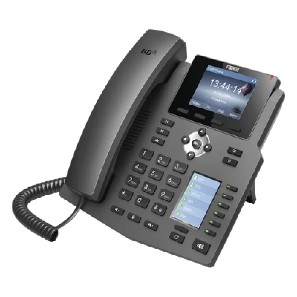 Teléfono IP empresarial para 4 líneas SIP con 2 pantallas LCD, 6 teclas BLF/DSS, conferencia de 3 vías, PoE